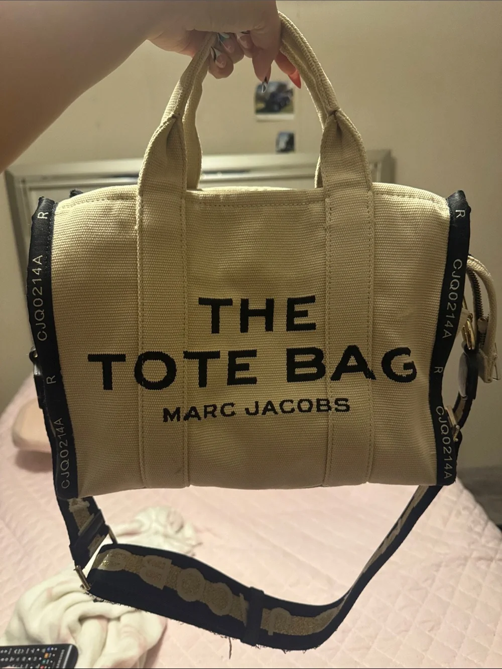 Marc Jacobs Cream Canvas 'The Tote Bag' Satchel with Black Logo